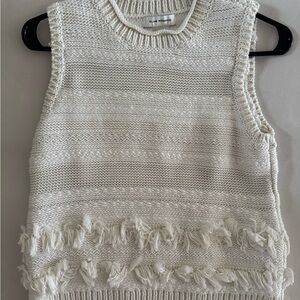Club Monaco Cream Knit Top with Fringe
